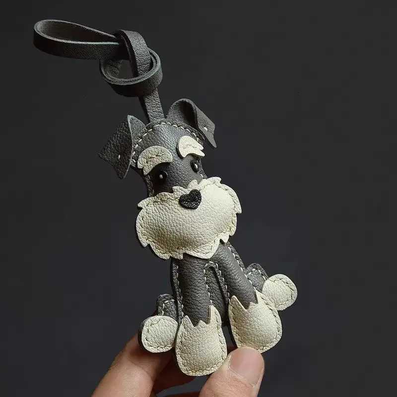 Handmade Real Leather Schnauzer Cute Bag Pendant Keychain Gift Cute Decoration Suitable For Bags Exquisite Charm Bag Accessories W251021
