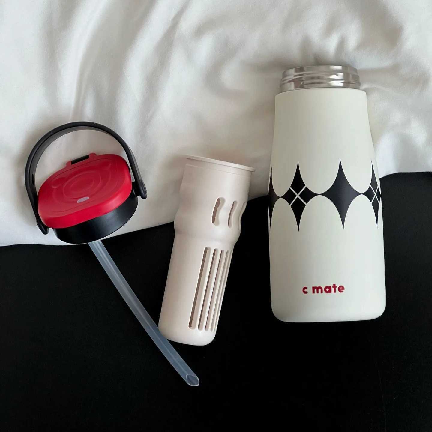 600ML Ceramic Inner Insualted Water Bottle Vaccum Thermos Bottle With Tea Infuser And Straw Portable Outdoor Thermal Y251021