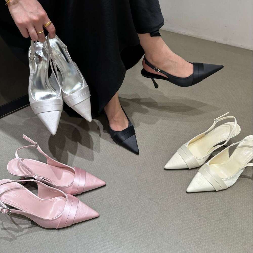 Cool and Sexy Pointed Designer Shoe Satin High Heels for Women, Elegant Thin Heels, Fairy Style Closed-Toe Backless Sandals