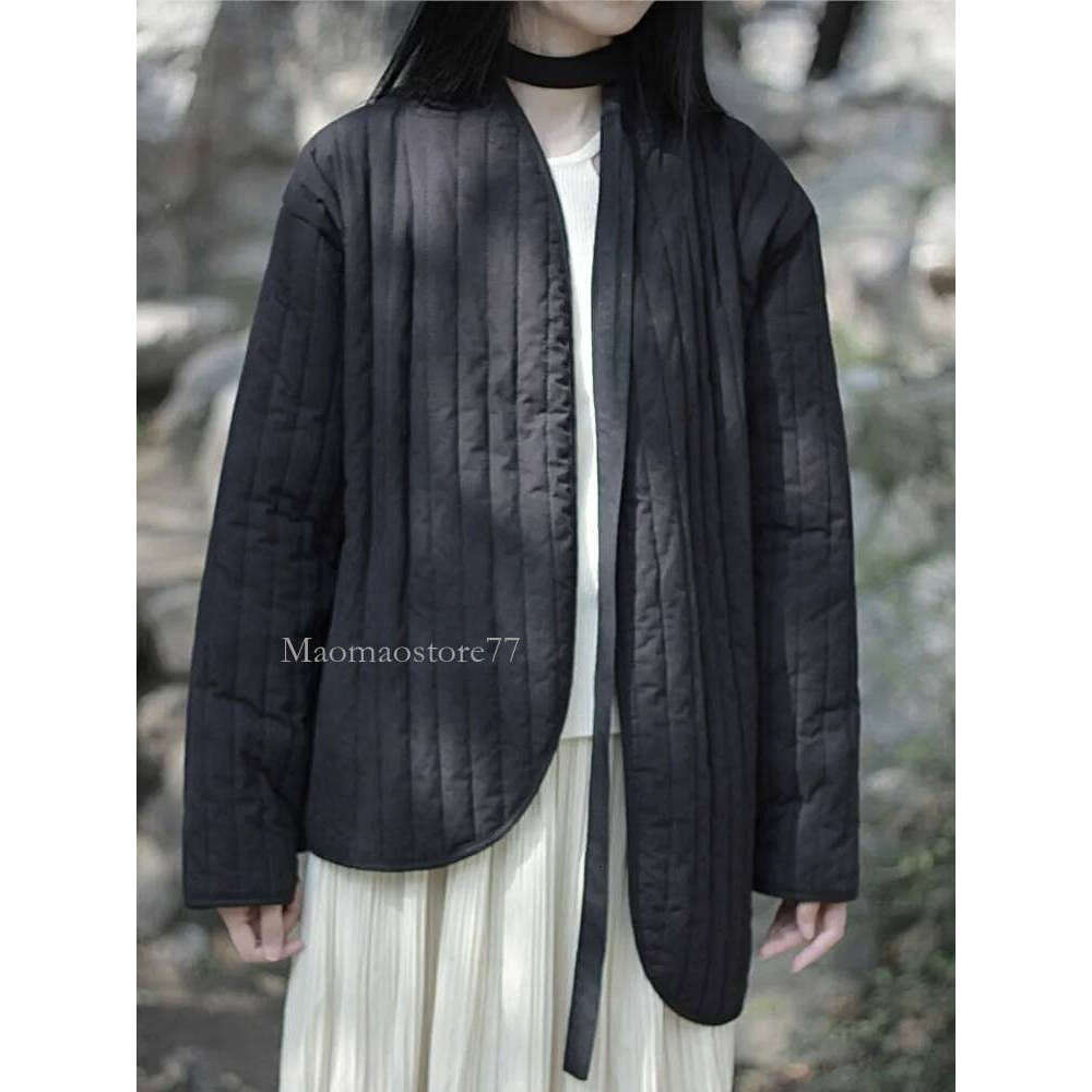 Chinese Style Plus Cotton Bandage Long Sleeve Winter Coats 2025 New Solid Color Women Vintage Parkas womens coat