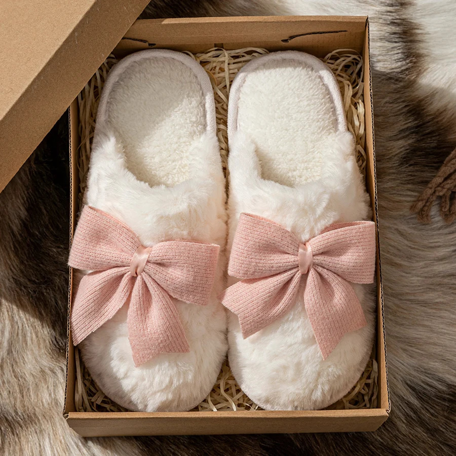 Cute Fashion Butterfly Bow Womens Slippers Winter Indoor Warmth Comfort Breathability Soft Soled Home Casual Shoes 251021