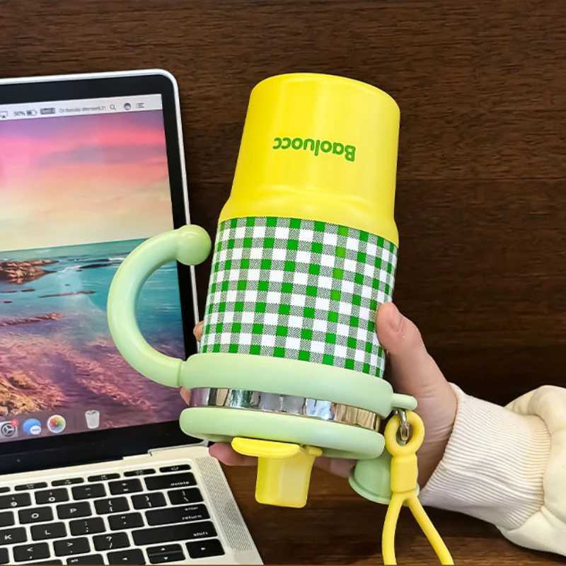 Coffee Cup Outdoor Thermo Water Bottle Stainless Steel Block Cup with Straw Keeps Cold and Heat Vacuum Flask Thermos Cup Y251021