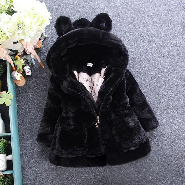 Hot selling designer children's clothing girls' jacket new girls' fur coat children's artificial fur ear thick padded jacket