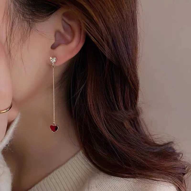 New Trendy Love Heart Zircon Tassel Earrings For Women Shiny Crystal Long Chain Asymmetric Dangle Earring Girl Party Jewelry J251021