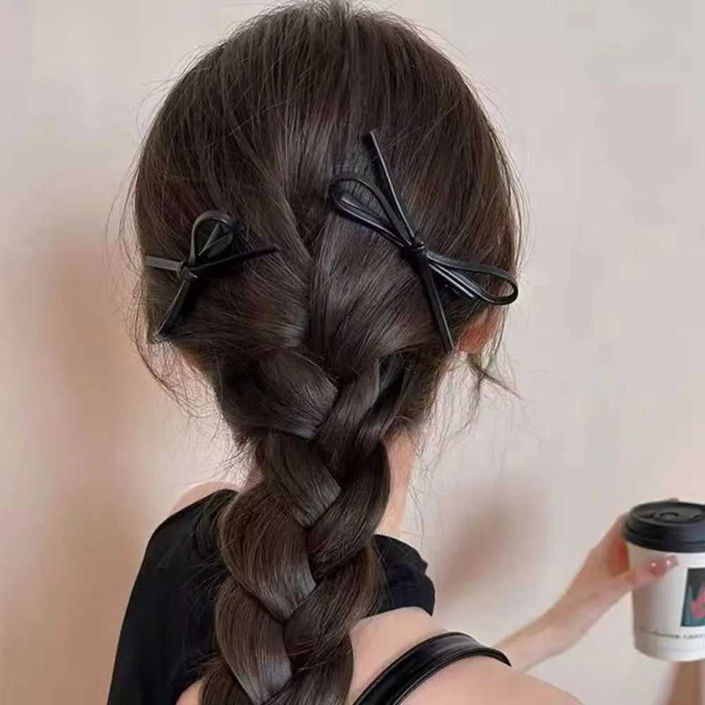 2PCS PU Leather Bow Hairpin Hair Clip Fashion Design Personality Delicate Korea Sweet Cool y2k Girls Bobby Pin Hair AccessoriesW254021