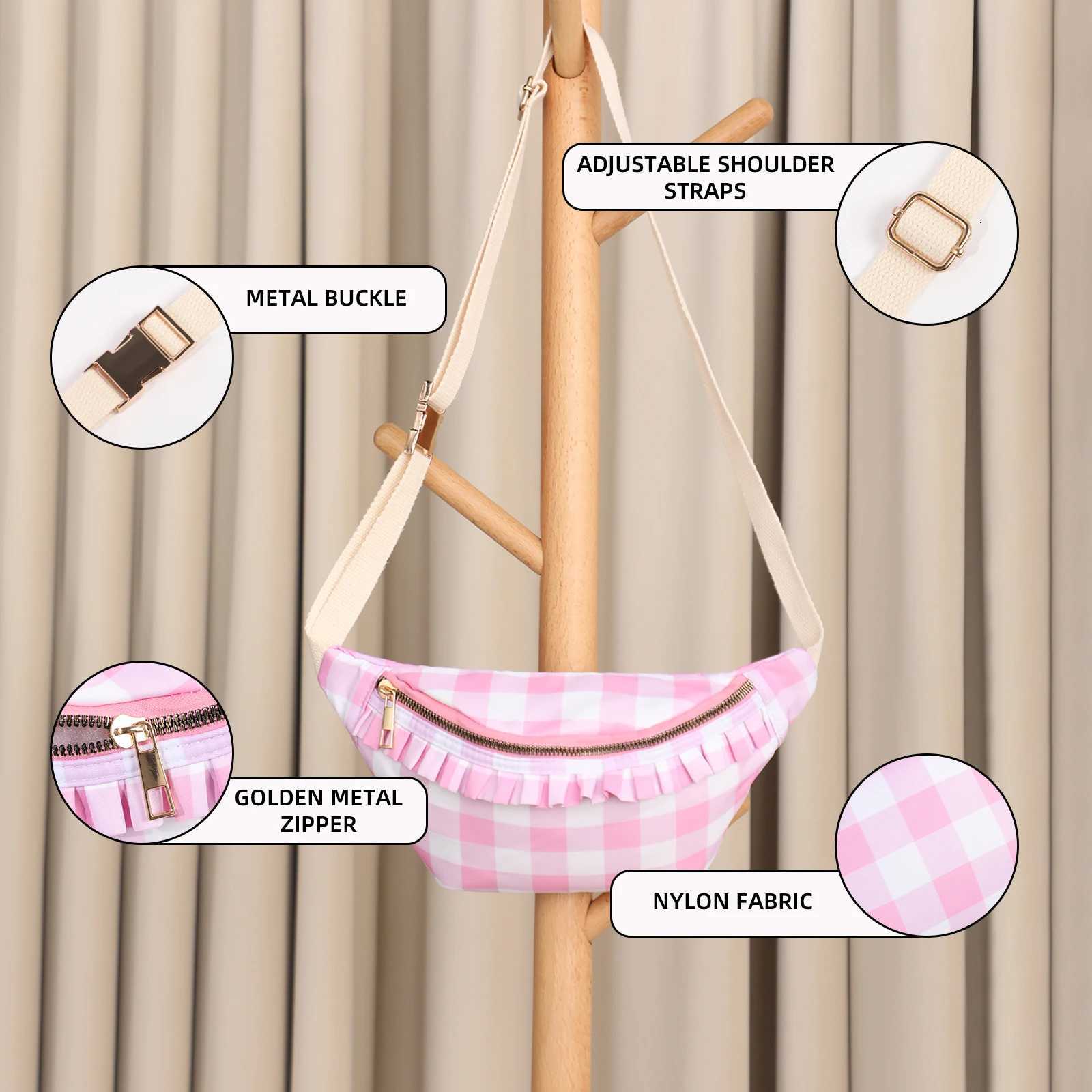 Ruffle Fanny Pack Nylon Gingham Belt Bag Women Stripe Waist Pack Bum Bag Zipper Adjustable Lightweight WaterResistant Z251021