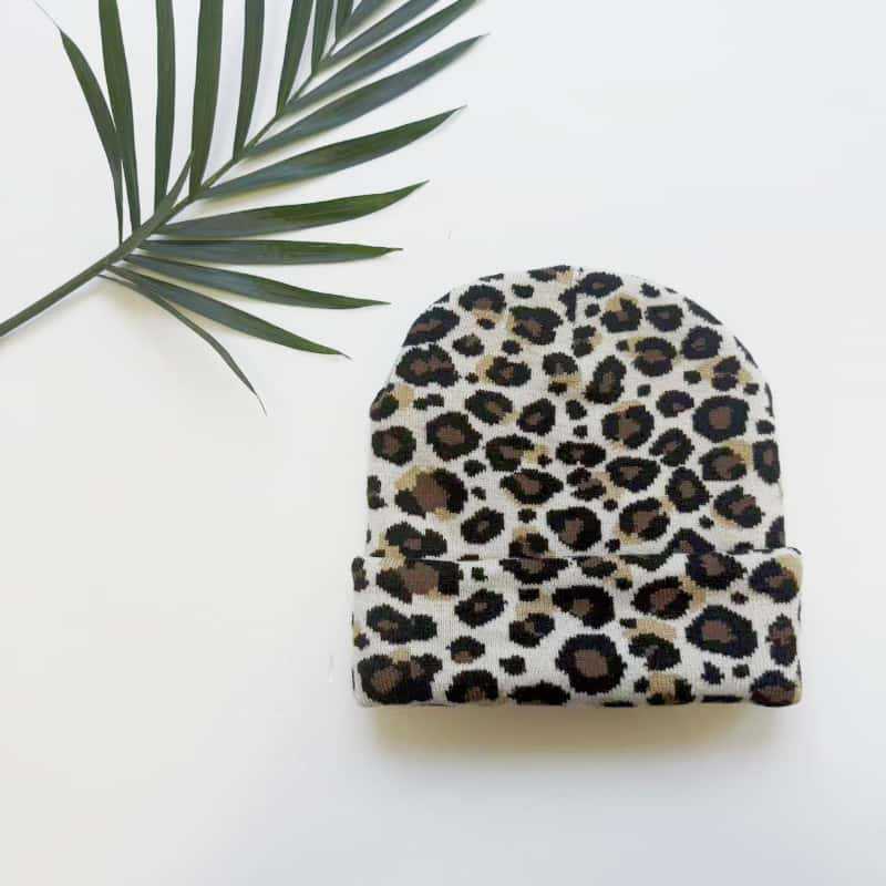 Fashion Winter Leopard Print Jacquard Knitted Hat Brimless Warm Cold Hat Fleece Lined Thick Versatile Knit Hat H251020