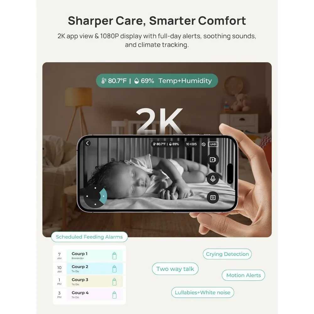 VistaView Smart WiFi Baby Monitor 5 1080P Split Screen 2K Camera App Control Cry Motion Alerts HD Night Vision 5000mAh J251121