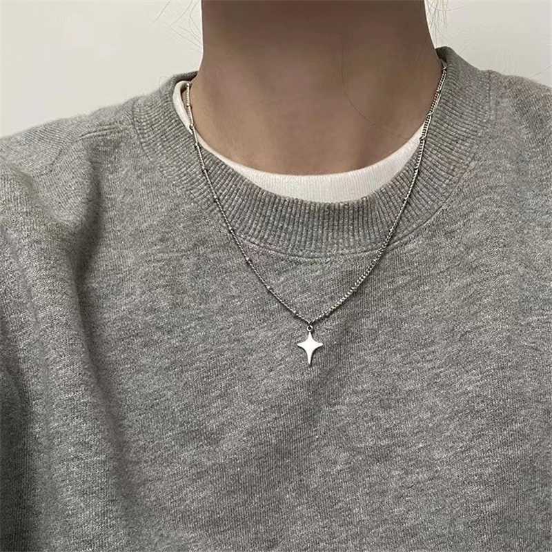 Kpop Goth Silver Color Star Pendant Chain Necklace For Women Men Girl Y2K Cool Emo Punk Aesthetic Grunge Jewelry Gifts XJ250717