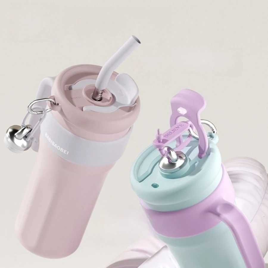 Girls highcolor value portable largecapacity with straw water cup stainless steel insation cup bar coffee keep cold cup Y251021