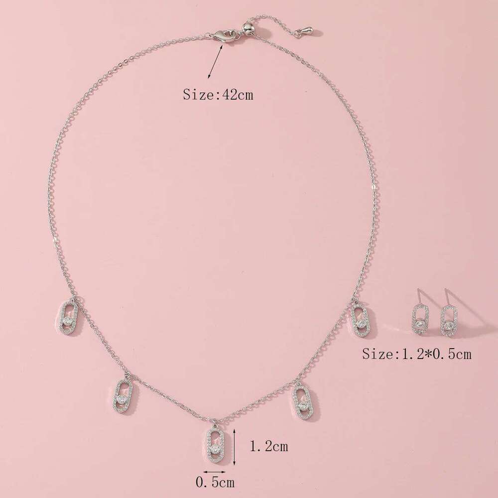 New Romatic Women Fashion Zircon Earring Set Geometic Design Wedding Party Jewelry Adjustable Necklace Accessory