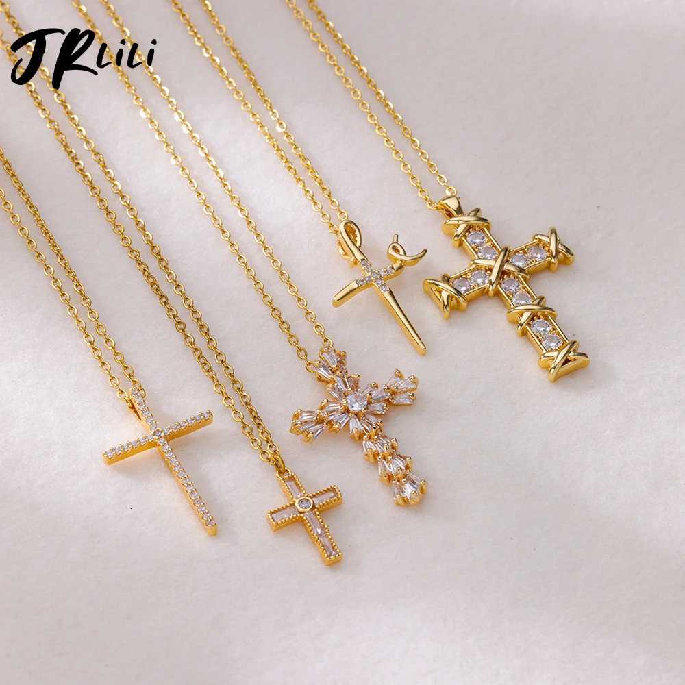 2025 Trend Goth Party Wedding Jewelry Gifts Zircon Cross Pendant Necklace for Women Gold Color Stainless Steel Necklace XJ250717
