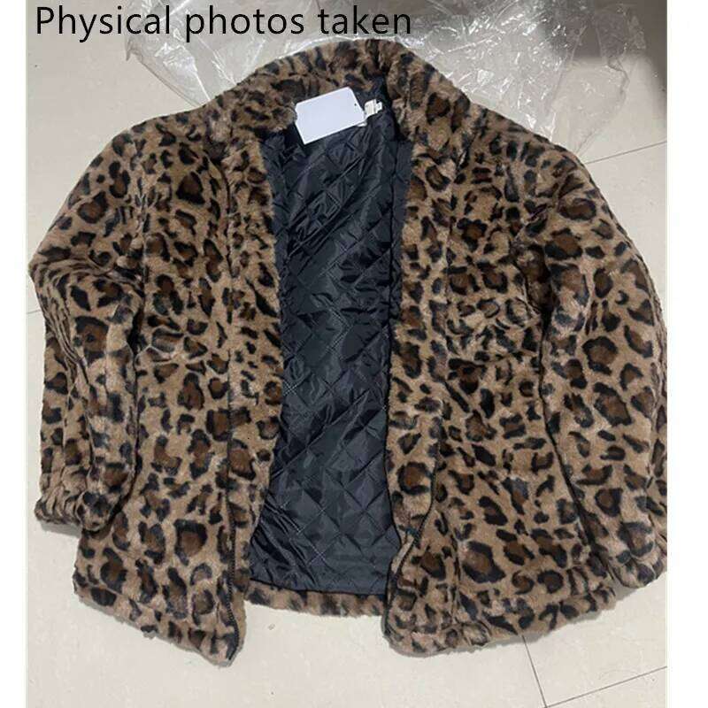 Leopard Print Jacket Women's Stand Collar Warm Parkas Outwear 2025 New Autumn Winter Korean Female Loose Faux Fur Coats