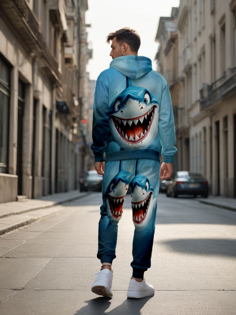 Men's Ankle-Length Knitted Hoodie Casual Outdoor Polyester Sweatshirt Gradient Color Print with Adjustable Drawstring - LMWY00172