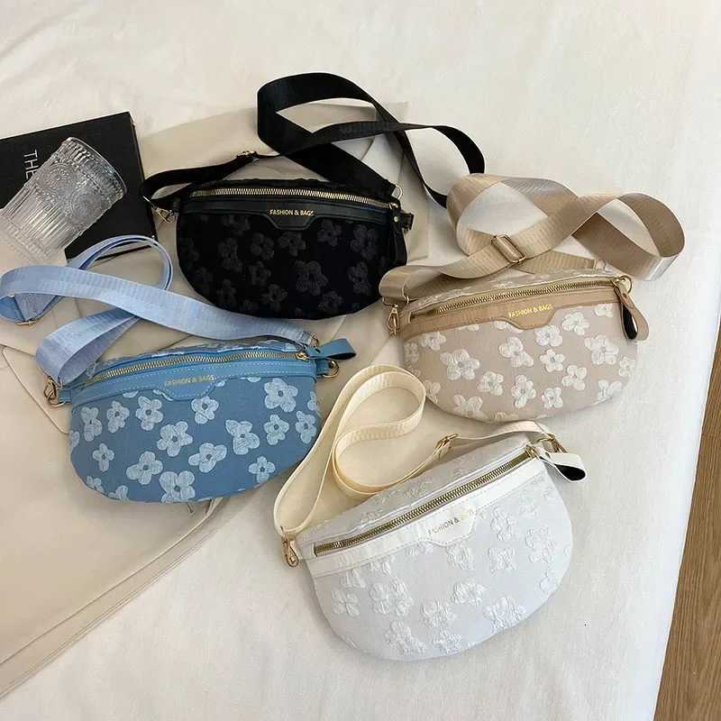 2024 Flower Soft Fabric Waist Bag Women Fan Embroidered Leisure Waist Bag Womens Wide Backband Shoulder Crossbody Chest Bag Z251021