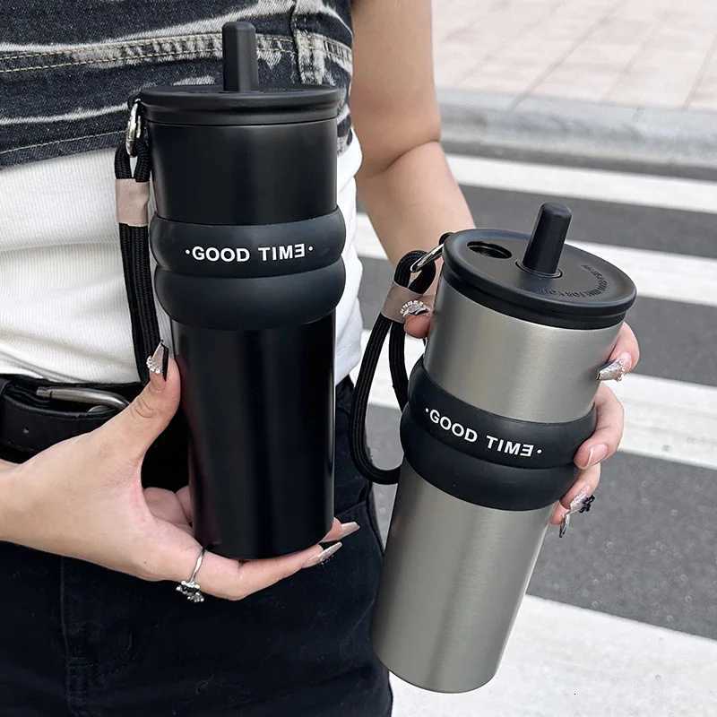 770ML Stainless Steel Vacuum Insated Bottle with Straw Leakproof Thermos Coffee for HotCold Portable Water Bottle for Travel Y251021