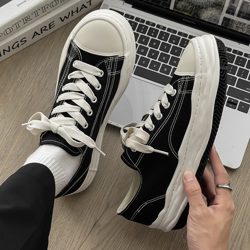 Men's shoes trendy shoes new black casual versatile canvas shoes Japanese platform niche dissolving shoe board shoes2025
