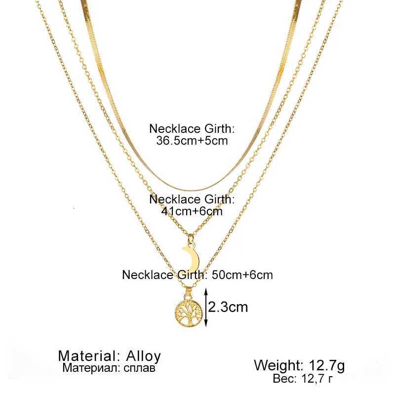 Vintage Multilayer Moon Tree of Life Pendant Necklace for Women Bohemia Stainless Steel Chokers Necklaces JewelryXJ251018