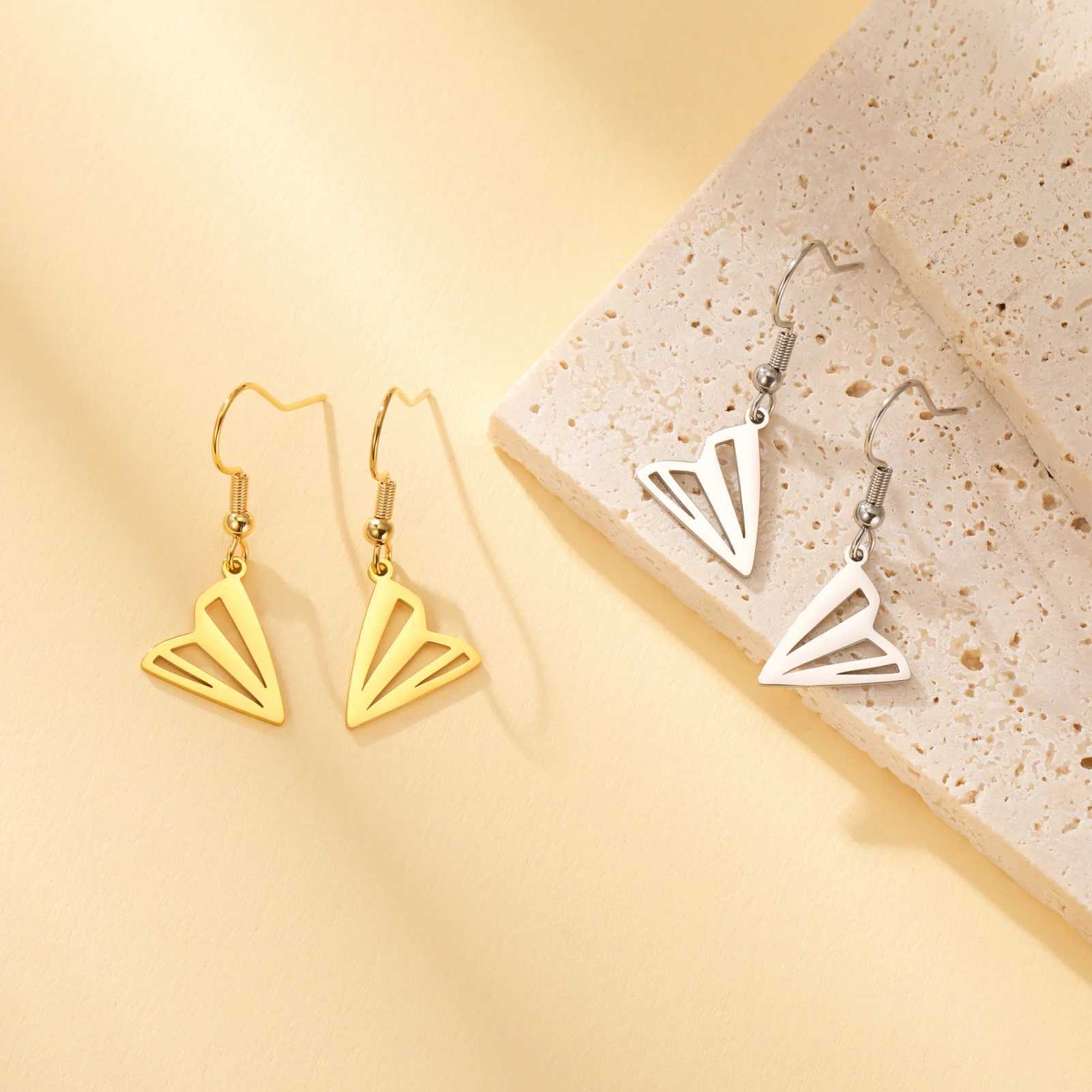Lucktune Paper Airplane Drop Earrings Stainless Steel Minimalist Womens Earrings Fashion Gold Color Jewelry Party Birthday Gift J251021