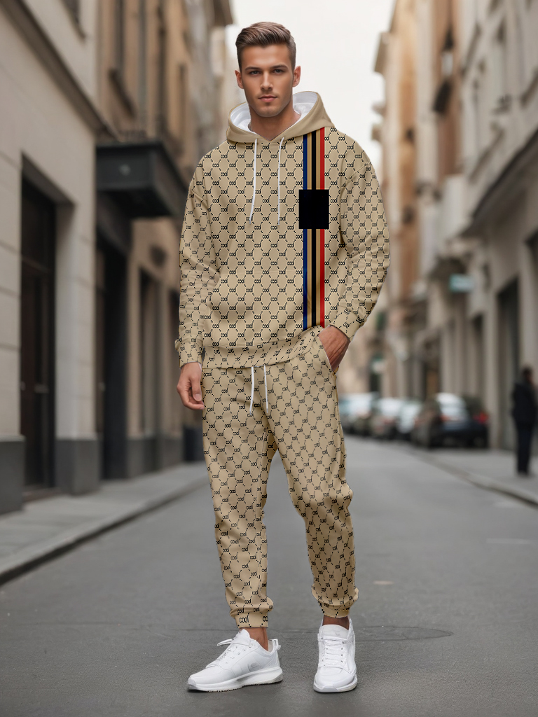 Men's Ankle-Length Knitted Hoodie Casual Outdoor Polyester T-Shirt Long Sleeve Adjustable Drawstring Gradient Print for Autumn Wear - LMWY00195