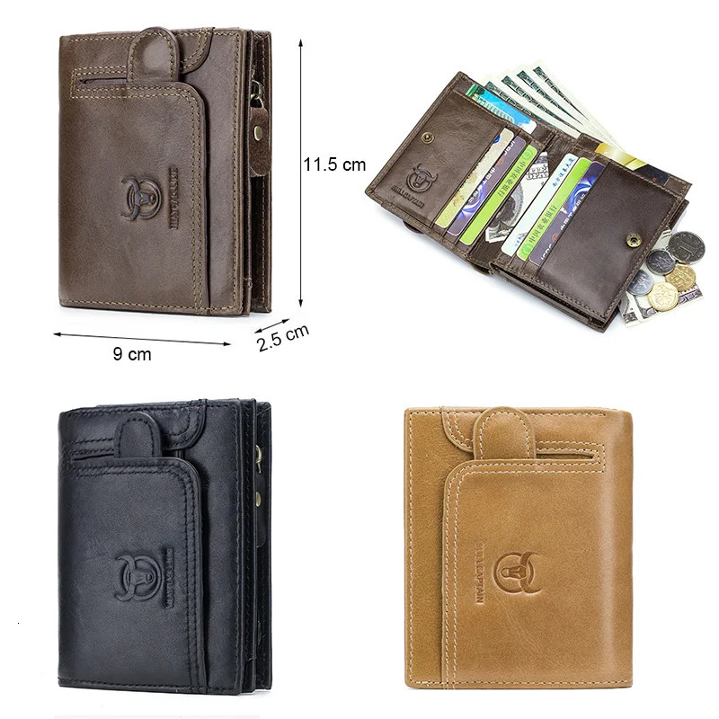 BULLCAPTAIN 100 Genuine Leather Mens Rfid Wallet Multifunctional Storage Bag Coin Purse Wallet Card Case 251013