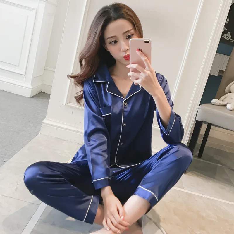 Pajamas Sets for Women Sexy Silk Women Pijama Sets Sleepwear Longsleeve Cardigan Set Female Ice Silk Pyjamas Home Clothing 251021 - view 3