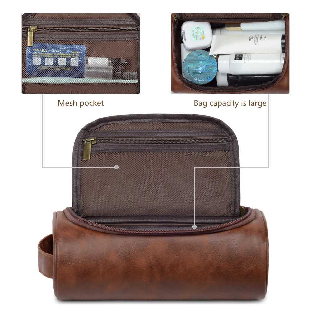 High Quality Travel Toiletry Bag For Women Men Retro PU Leather Cosmetic Bags Female Waterproof Travel Makeup BagW251021