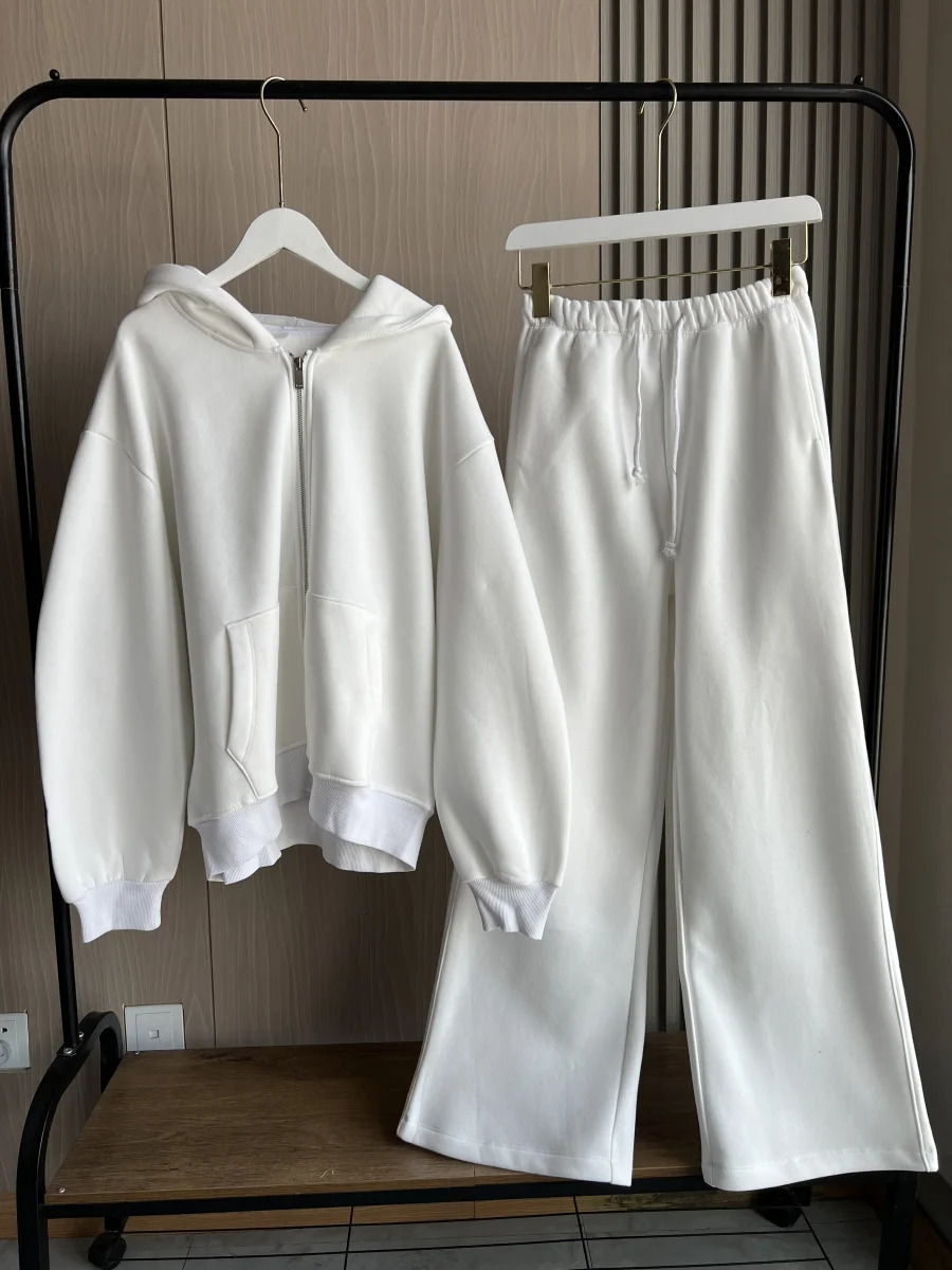 ETJ FallWinter womens casual sports oversized zipper hoodie wide leg mop sweatpants set 4174842 251021