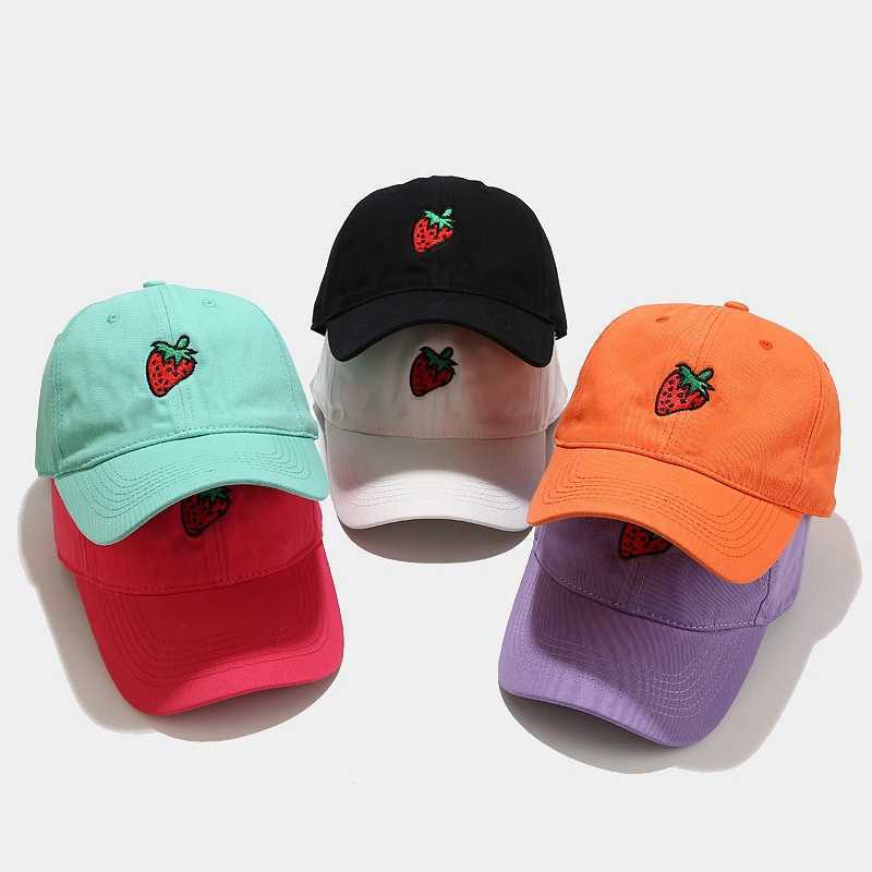 Hat Female Small Fresh Baseball Cap Cartoon Fruit Strawberry Embroidered Duck Tongue Hat Male Sun Visor Hat with Curved Brim H251020