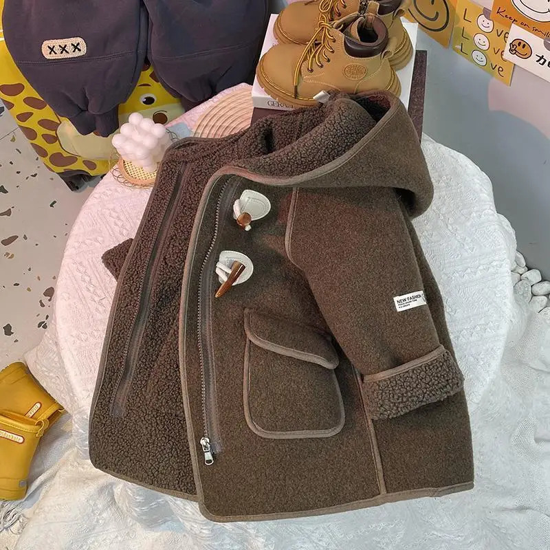 Autumn Woolen Jacket For Boy Korean Version Fashion Thickening Handsome MidLength Keep Warm Casual Childrens Clothing 251017