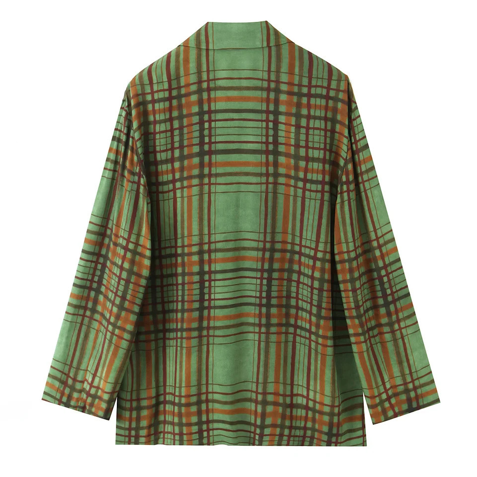 autumn womens casual fashion simple plaid suit collar longsleeved jacket wideleg trousers 251021