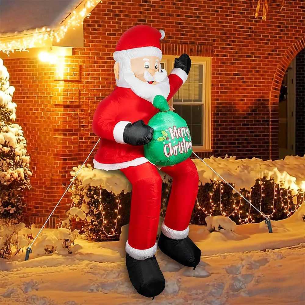 Xmas Outdoor Decorations 6FT8FT Christmas Inflatables Santa Hold Present Bag with LED Climbing Santa Christmas Party Yard DecorXJ251021