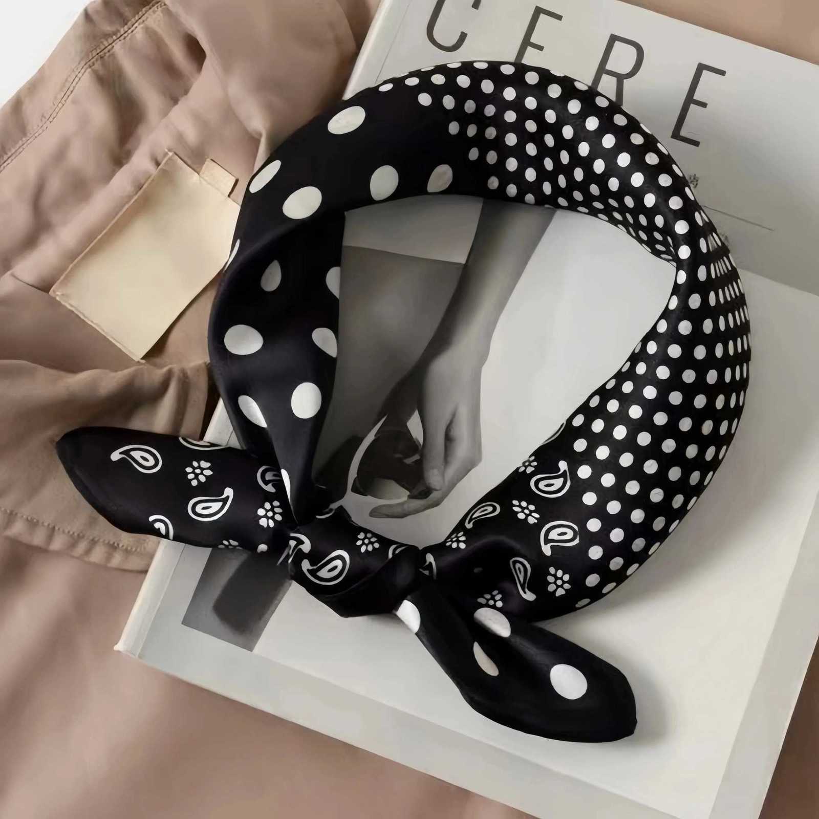 Luxury Polka Dot Paisy Print Square Scarf Black White Thin Decorative Neck Scarf Haiands Sunscreen scarf For WenW251021