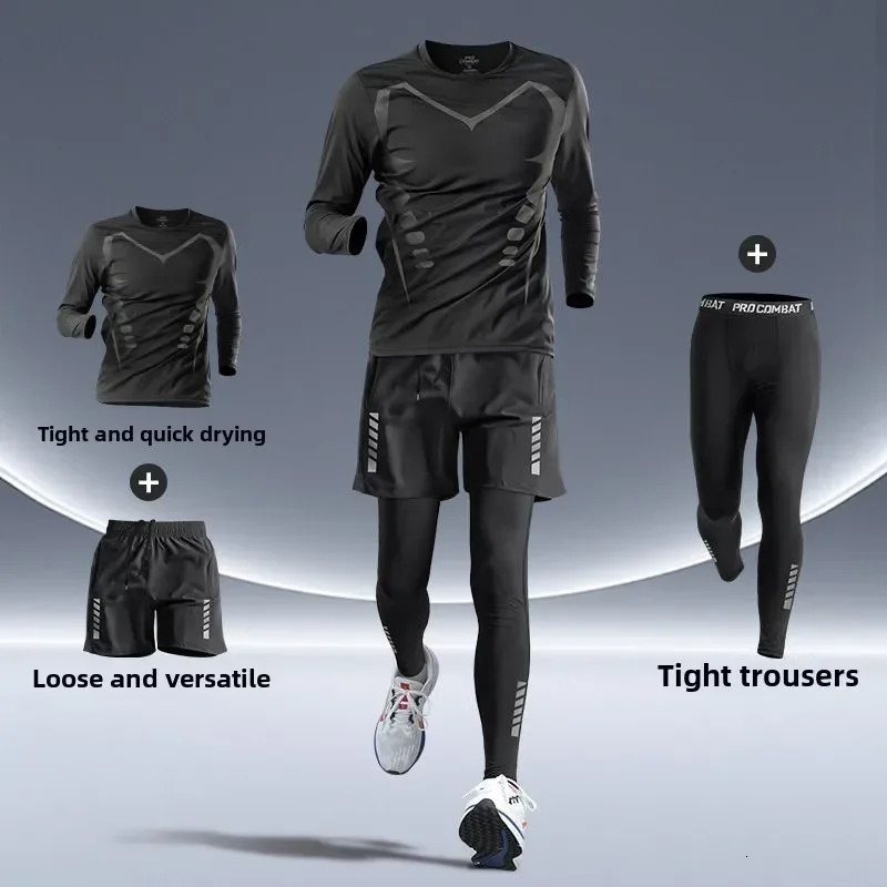 Sports Suits Mens Fitness Clothes Night Running Autumn Tightfitting Quickdrying Clothes Cycling Training Clothes Equipment 251021