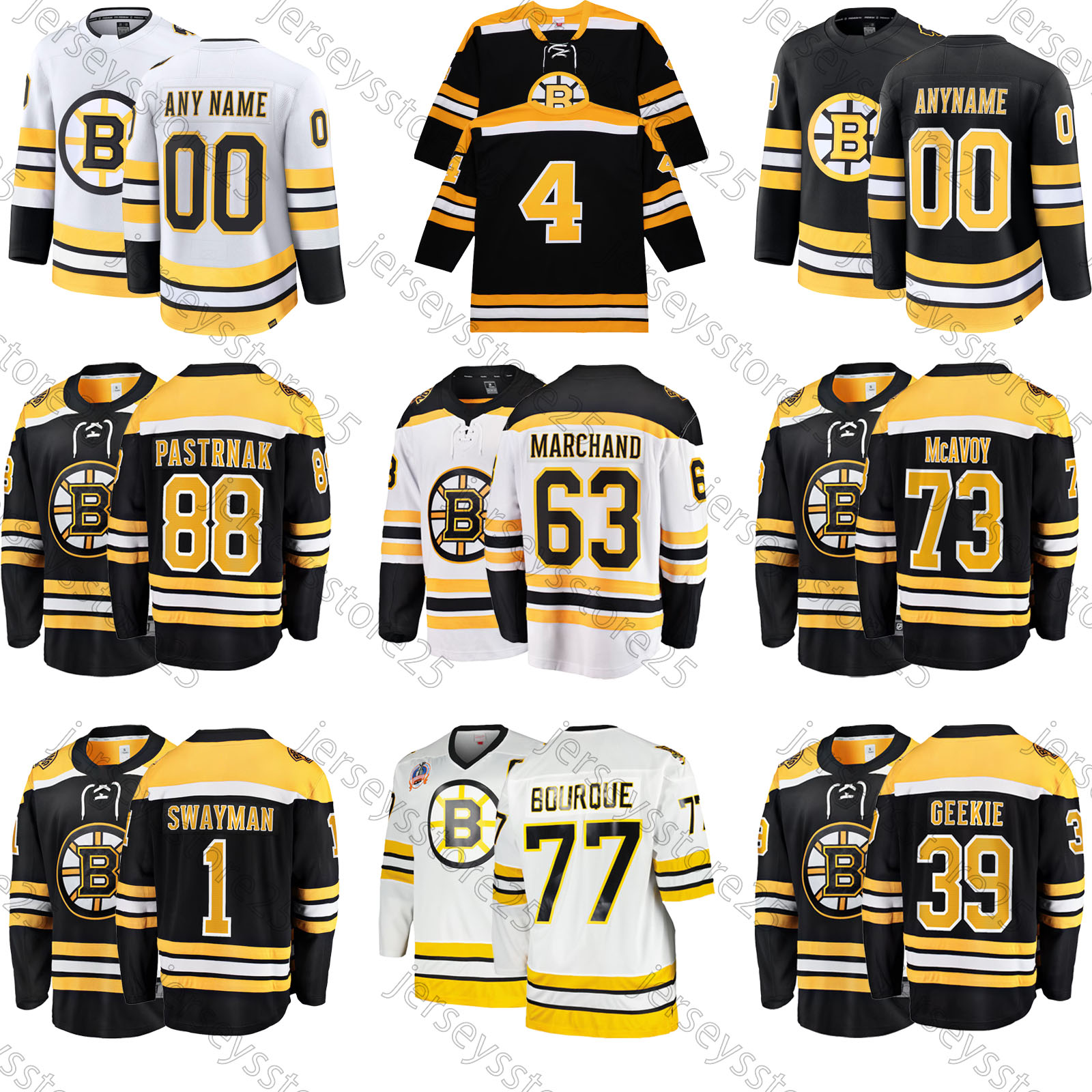 Boston Jeremy Swayman hockey jersey David Pastrnak Swayman Mason Lohrei Mason Lohrei Michael Eyssimont Victor Soderstrom Pavel Zacha jersey