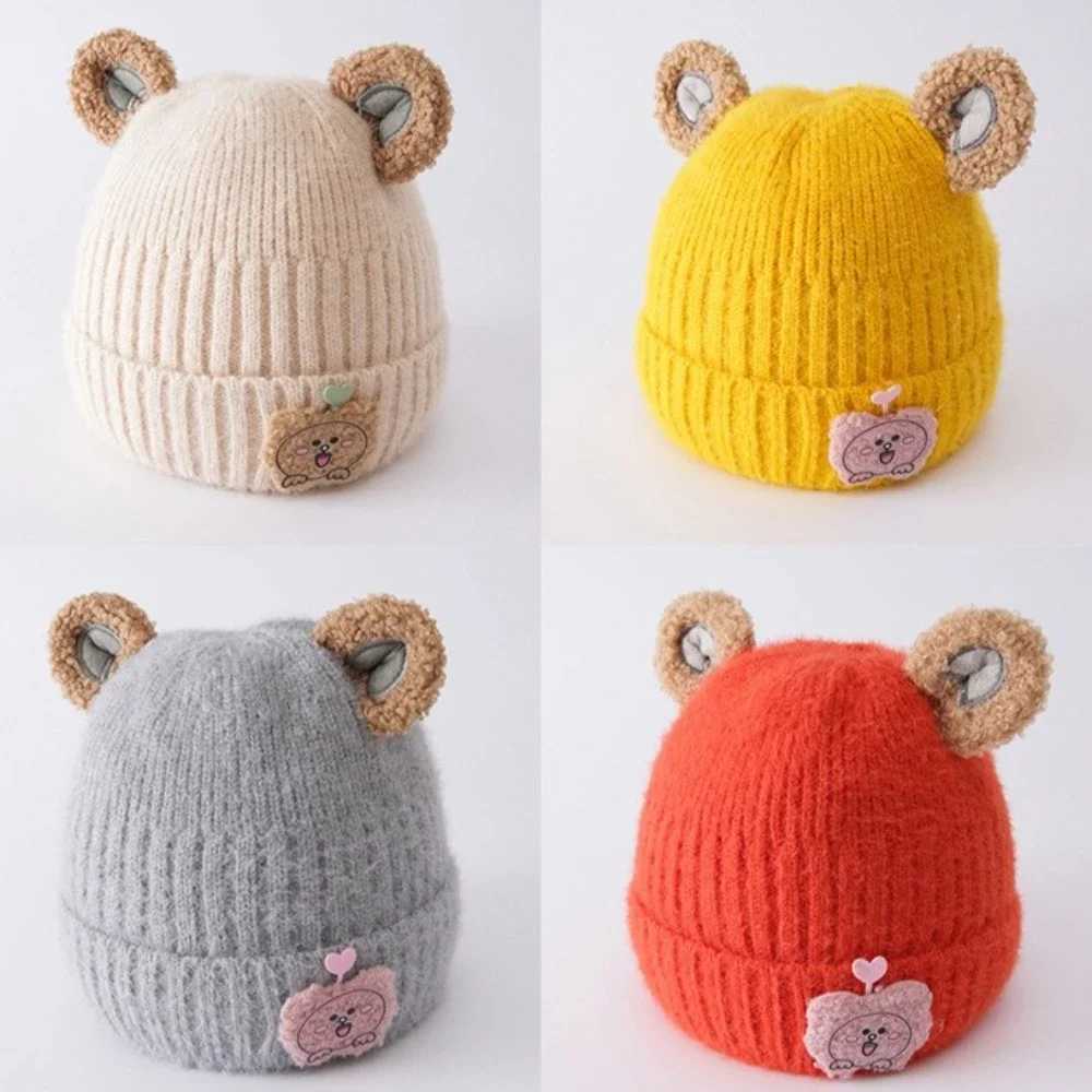 New Baby Cartoon Knitted Hat Cute Bear Earmuff Beanie Soft Thick Kids Warm Headwear Suitable for Fall Winter Kids Gifts J251021
