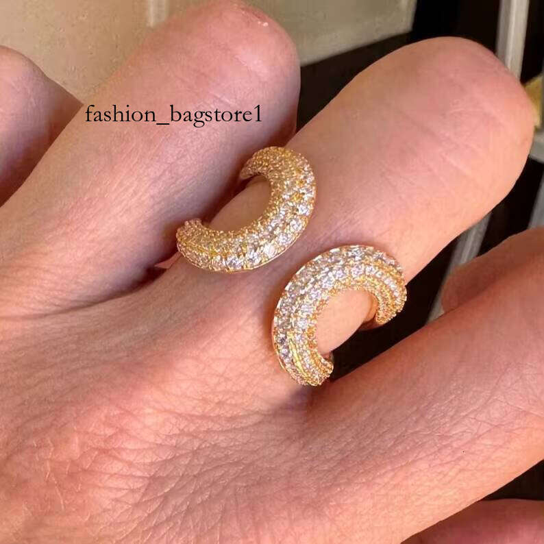 Gold-Plated Curved Double Band Silver Round Cut Original Silicon Stone Surprise Gift Ring for Lover Wedding Proposal Jewelry