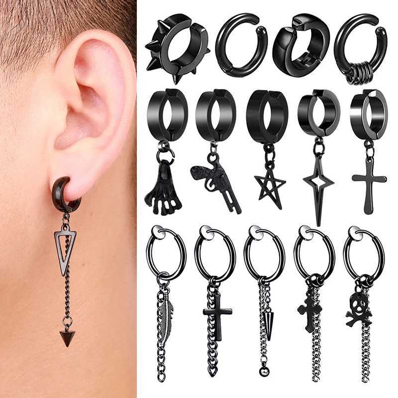 1 Piece Black Gothic Non Pierced Painless Ear Clip Earrings For Women Men Stainless Steel Fake Earrings Punk Pop Jewelry J251021