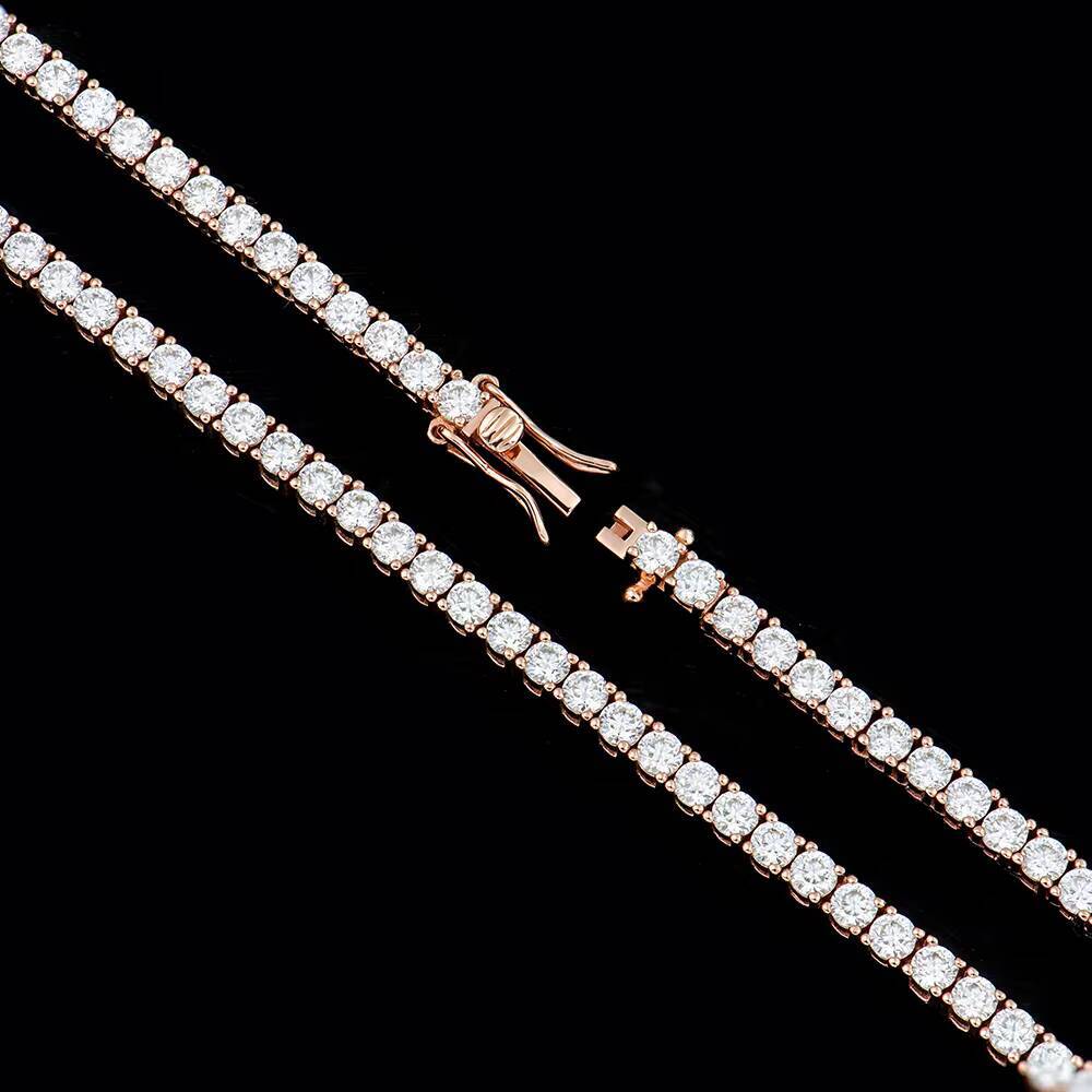 Xingyue 3mm 16in 18in Mossanite Moissanite 925 Sterling Silver Fashion Jewelry Rose Gold Plated Tennis Necklaces for Women