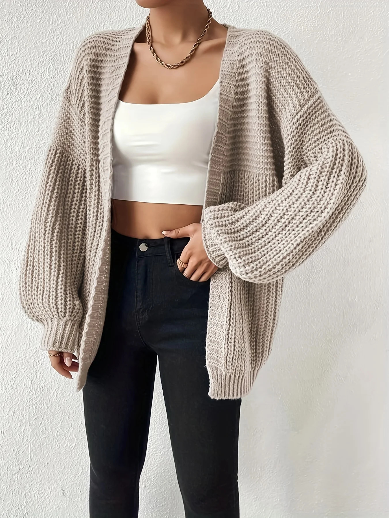 casual placket dropped shoulder sleeve cardigan 251017