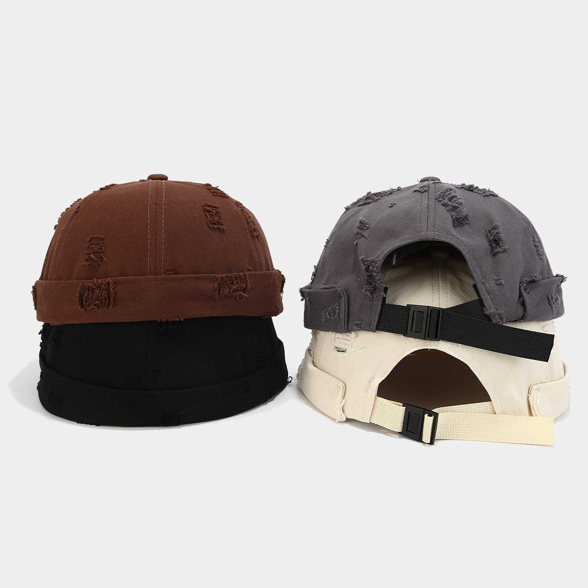 New Solid Color Frayed Edge Distressed Landlord Hat Mens Personality Hiphop Brimless Yippie Hat Womens Skin Hat H251020