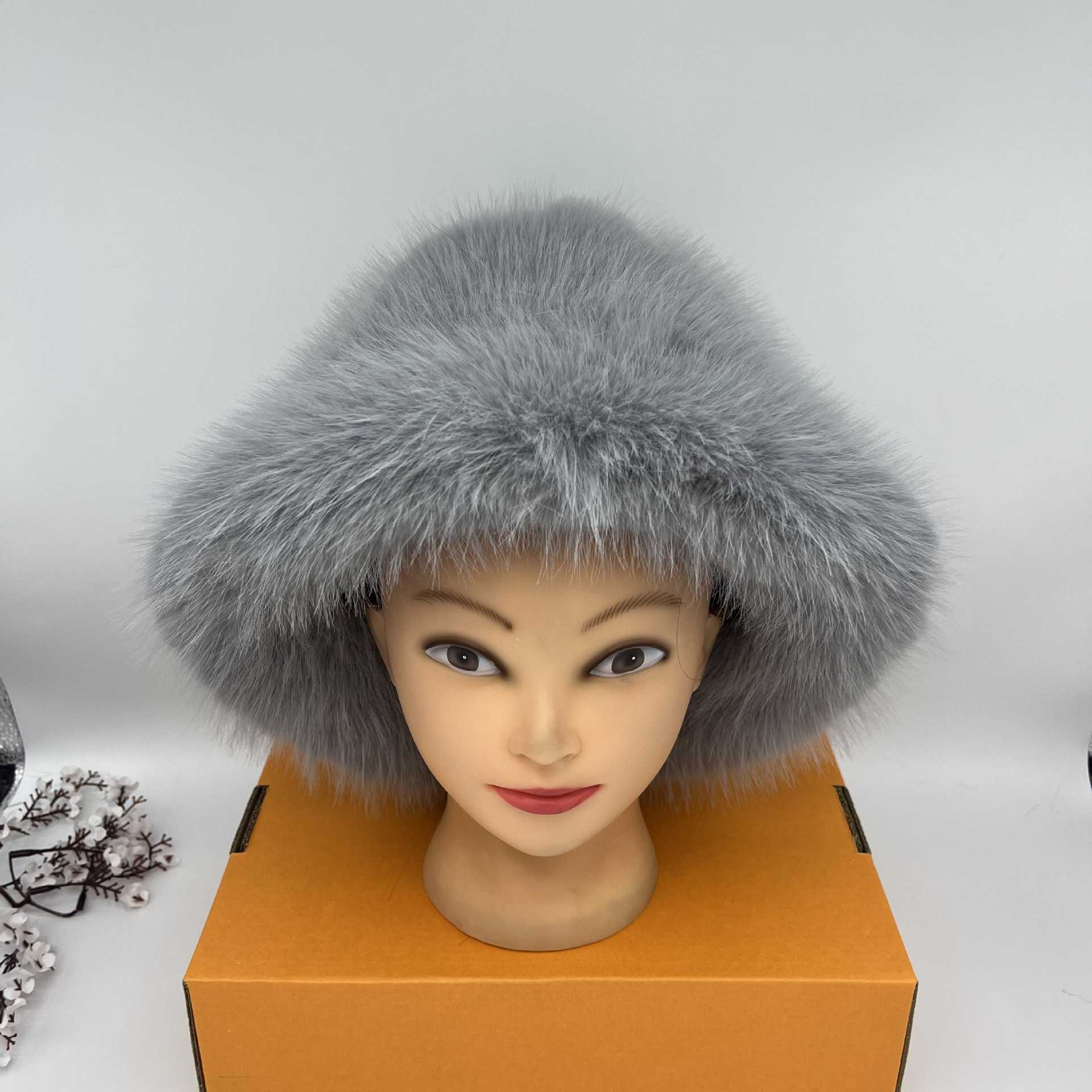 Fashion Thickened Warm Faux Fox Fur Round Top Hat Russian Snow Hat Plush Fisherman Hat H251020