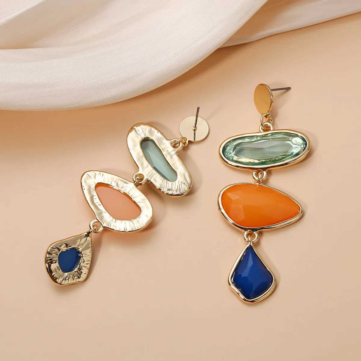 Boho Elegant Geometric Drop Crystal Long Stud Earrings For Women Simple Irregular Blue Earring Jewelry Accessories Gifts J251021
