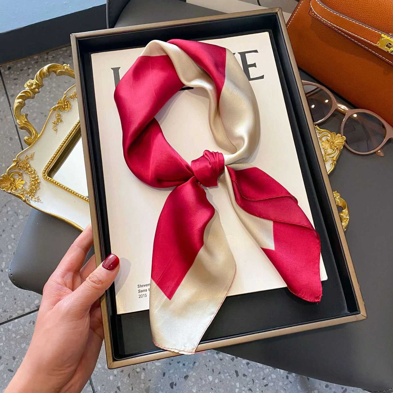 Neckerchi Fa Luxury Square Scarf for Wen Silk Feeling Shawl Satin Hijab Fashion Wraps Hair Bands Ribbon band BandannW251021