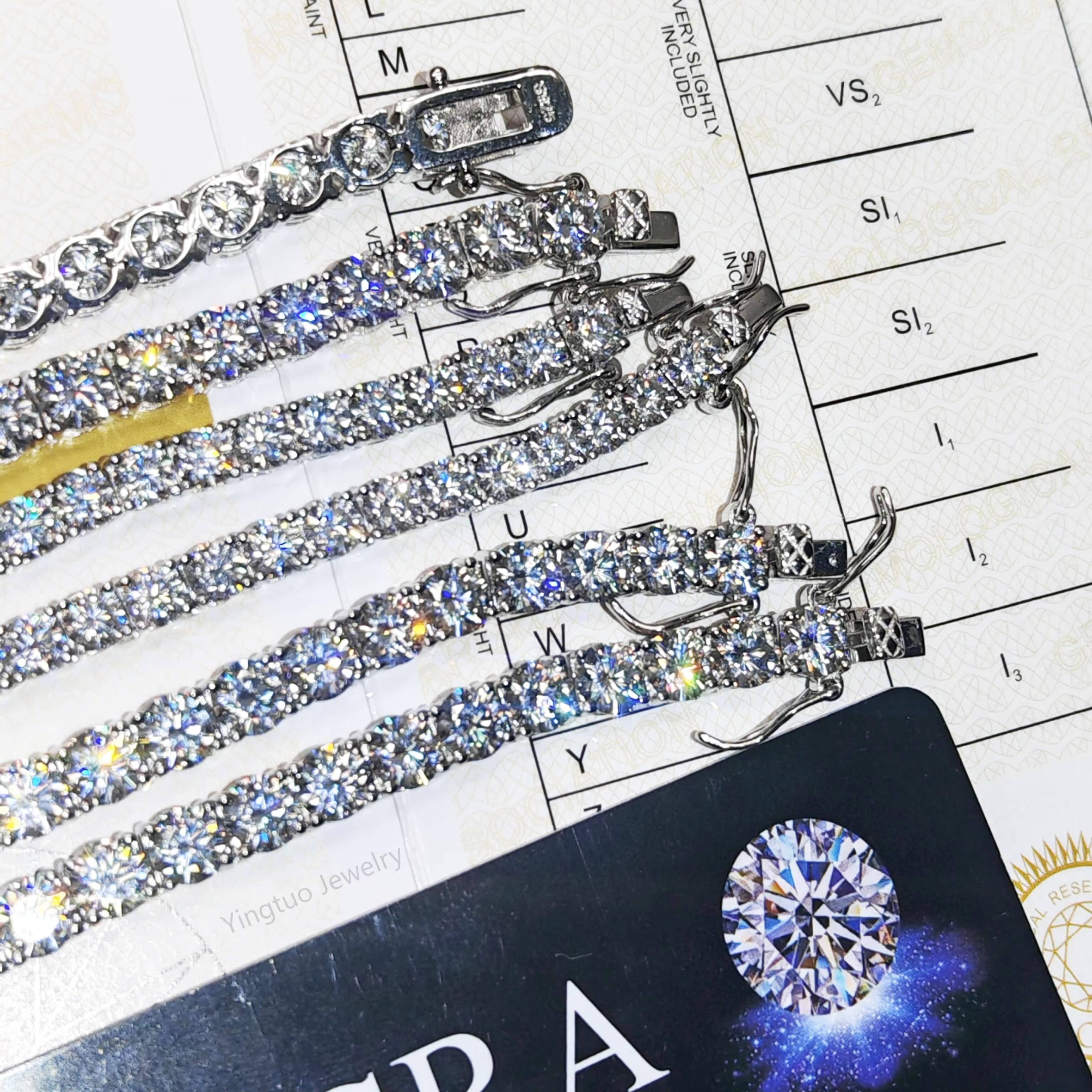 4MM Hiphop Moissanite Tennis 925 Sterling Silver Moissanite Diamond VVS Round Ice Cut Moissanite Tennis Chain