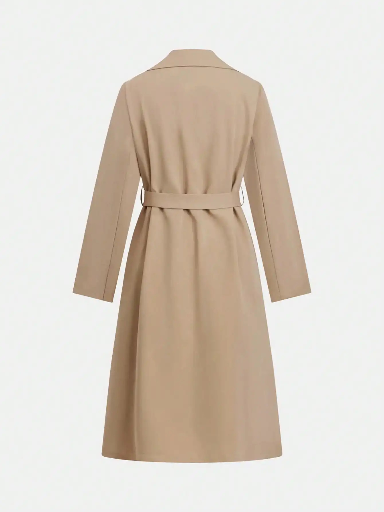 Advanced temperament womens fashion double breasted waist cinched British style mid length long sleeved windbreaker jacket 251021