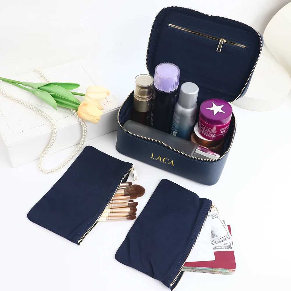 Customized name genuine leather womens travel bath products box bag portable hanging makeup bag box multiset makeup bag boxW251021