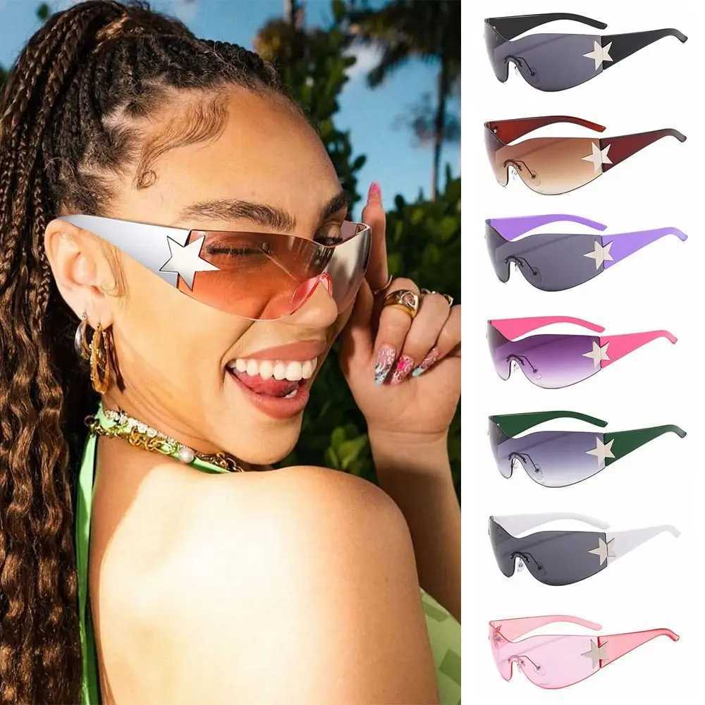 New Y2K Rimless Punk Sunglasses Goggle Women Men Luxury Brand Wrap Around Sun Glasses Five Star Eyewear Sports One Piece Shades J251114
