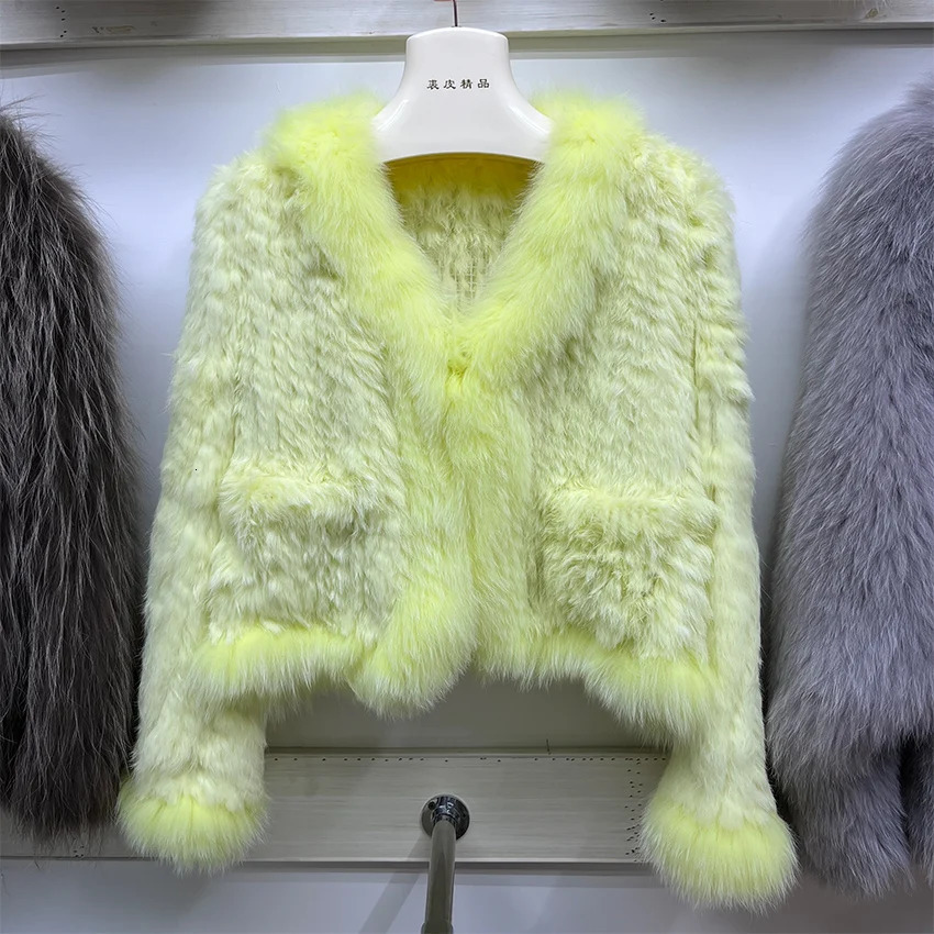 Natural Rabbit Fur Coats Knitted Womens Real Fox Fur Jackets Woman Clothing 251013