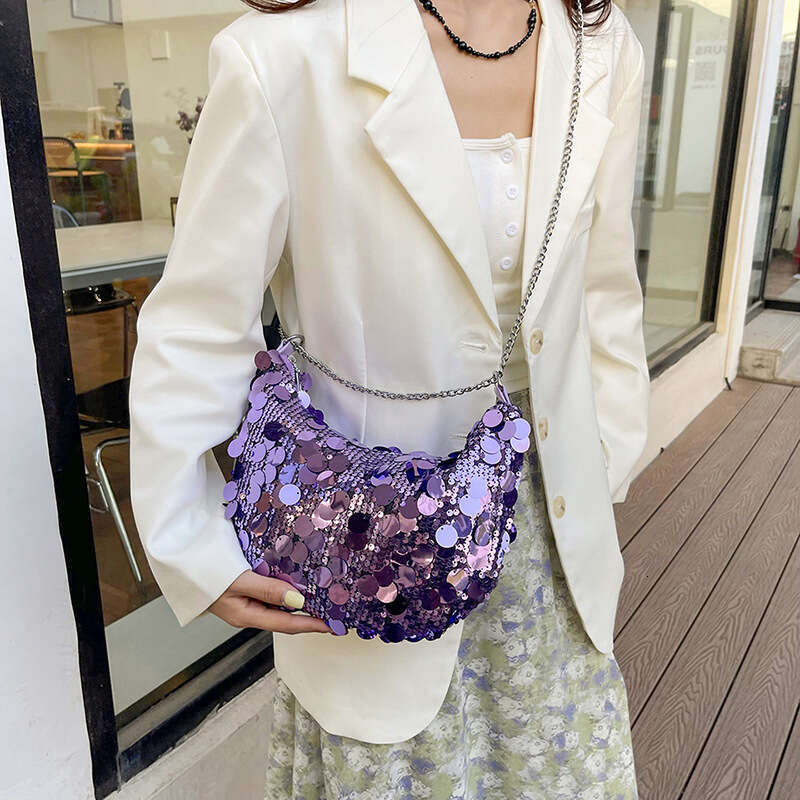 Sequin Crescent Personality Trend 2025 New Fashion Summer Stylish Large Capacity Chain Shoulder Crossbody Dumpling Bag